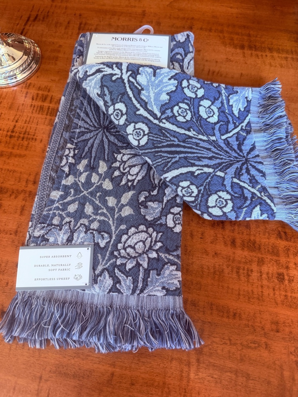 Morris & Co. NWT Hyacinth Cottagecore Blue Floral Fringed Kitchen Towel Set